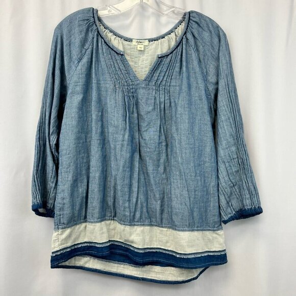 Dylan Womens Peasant Top Multicolor Long Sleeve V Neck Pintuck Blouse Boho XS - Picture 1 of 10